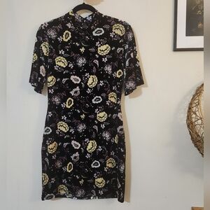 Current + Project Floral Velvet Mock Neck Short Sleeve Slip Bodycon Dress. Size